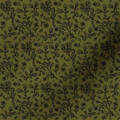 Linear flowers on olive green 