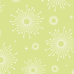 Mid-century modern sunshine sparkle abstract sunny boho sunshine and fireworks stars on lime green spring