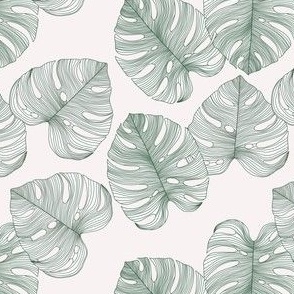Monstera leaves Line art on muted pink