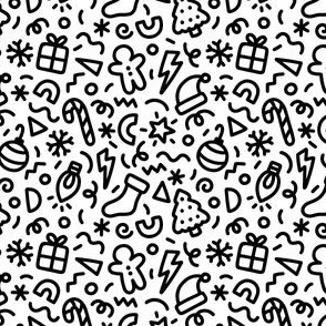 Chunky Christmas Doodles in Black & White (Extra Small Scale)