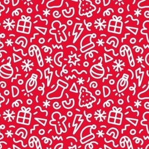 Chunky Christmas Doodles in White & Red (Extra Small Scale)