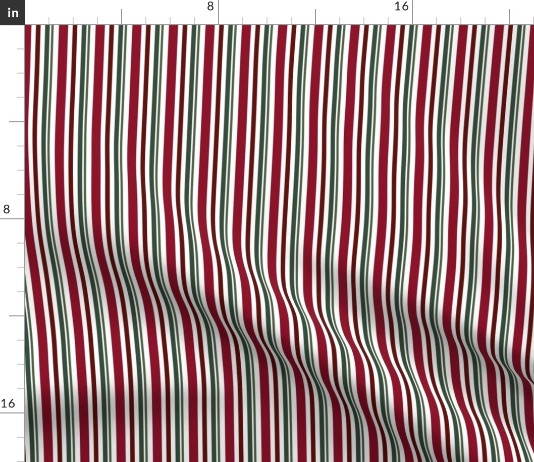 Vertical Candy Stripes, Red and Green on White