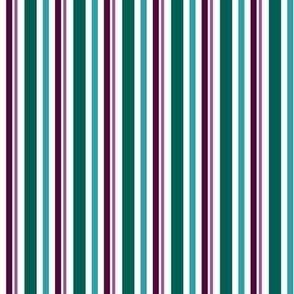 Vertical Candy Stripes, Green, Aqua, Red, and Purple on White