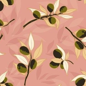 Olive Branches on Pink