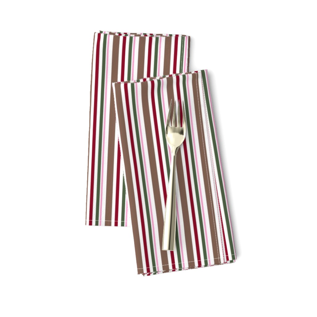 Vertical Candy Stripes, Cocoa, Red Pink, and Green on White