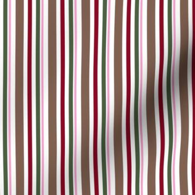 Vertical Candy Stripes, Cocoa, Red Pink, and Green on White