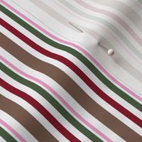 Vertical Candy Stripes, Cocoa, Red Pink, and Green on White