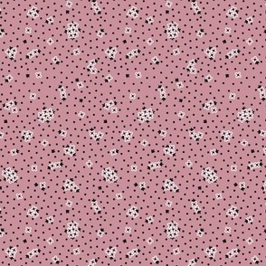 Mitzi Ditsy: Dusty Rose & Black Tiny Floral, Antique Rose Dotted Floral