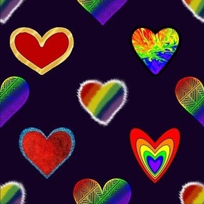 Rainbow Hearts with Purple Background