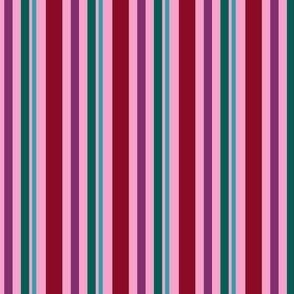 Vertical Candy Stripe, Red, Purple, Green, and Aqua on Pink