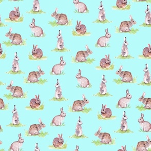 Watercolor Bunnies on Light Turquoise