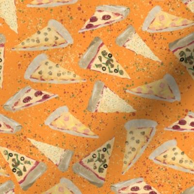Watercolor Pizza Slices on Orange