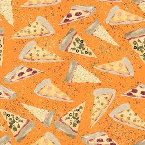 Watercolor Pizza Slices on Orange