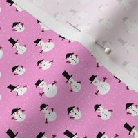 Funny Cute Snowmen Pink (small) | snowstorm winter holiday cute