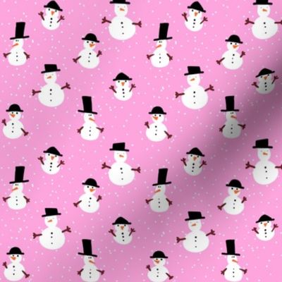 Funny Cute Snowmen Pink (medium)| snowstorm winter holiday cute