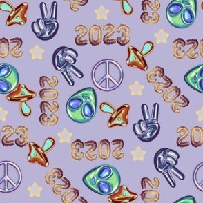 2023 balloon fabric - peace, New Years, mushroom, alien