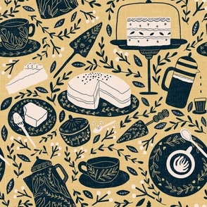 Cake and coffee- novelty print, yellow/midnight 