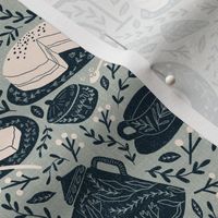 Small - Coffee and cake - novelty print - french grey/midnight blue 
