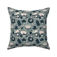 Small - Coffee and cake - novelty print - french grey/midnight blue 