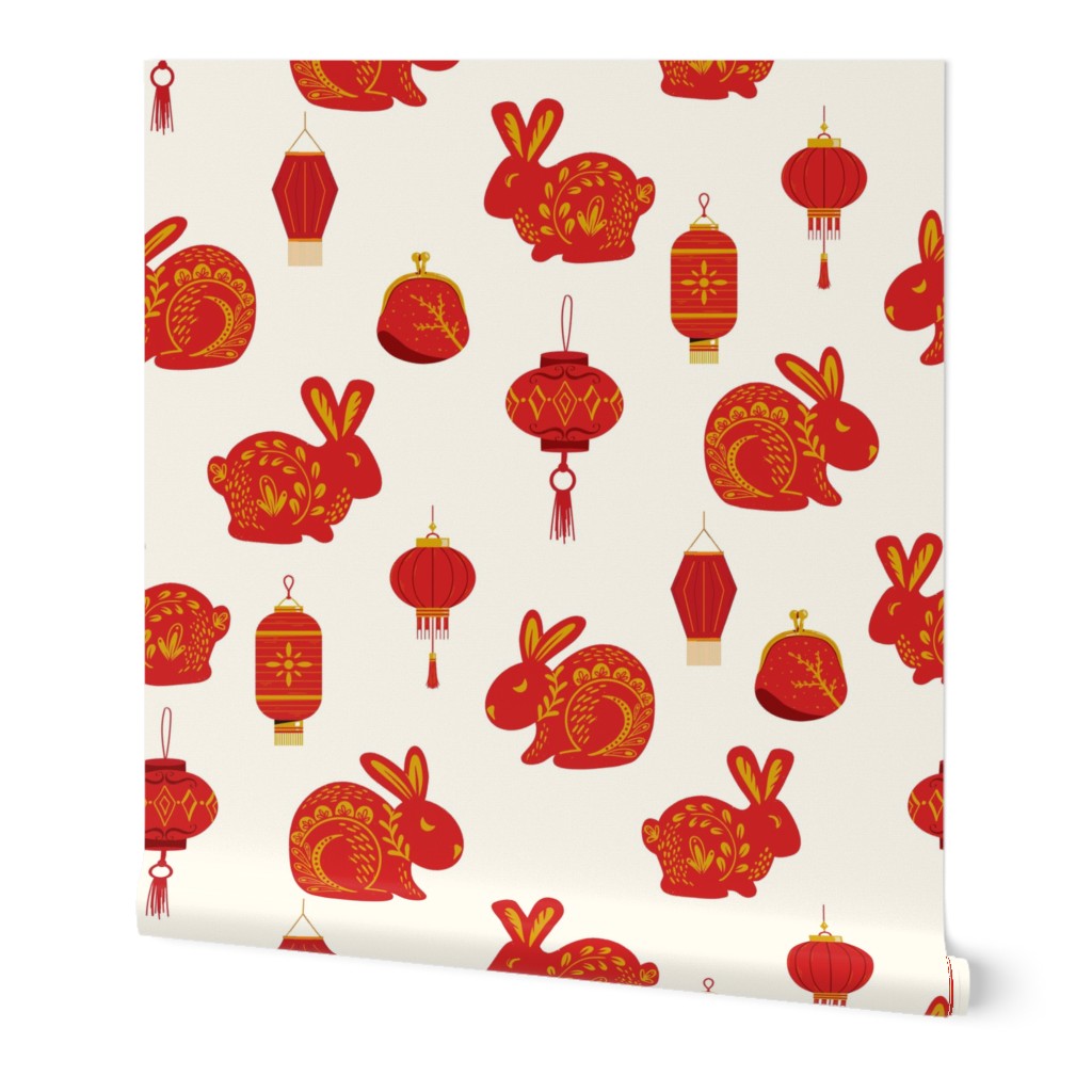 SMALL year of the rabbit fabric - lunar new year fabric, 2023