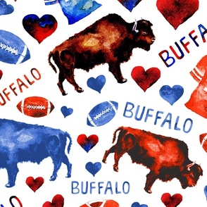 Buffalo Love Football Pattern White -  Double Size