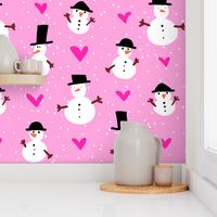 Snowmen Pink  Hearts Funny Cute  (large) | snowstorm winter holiday cute