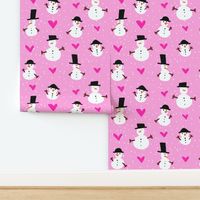 Snowmen Pink  Hearts Funny Cute (small) | snowstorm winter holiday cute