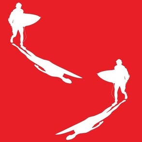 Surfer Walking with Surfboard - Graphic Sports Surfing - White on Red