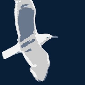 (L) Seagulls Flying White on Dark Blue -  Coastal Marine Bird - Large 