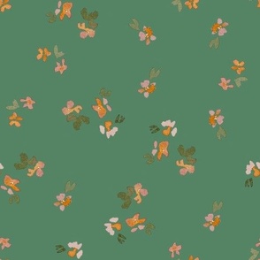 watercolor ditsy floral in peach, pink and green on green/ 10 inch / a pretty spring floral for baby girls