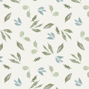 watercolor leaves in blue and green on cream / small / gender neutral leafy botanical