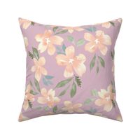 peach watercolor blossoms on lilac purple / large 