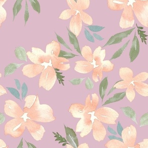 peach watercolor blossoms on lilac purple / large 