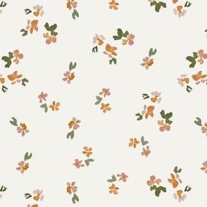 watercolor ditsy floral in peach, pink and green on cream / 5 inch / a pretty spring floral for baby girls