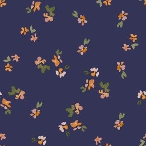 watercolor ditsy floral in peach, pink and green on navy blue / 7 inch / a pretty spring floral for baby girls