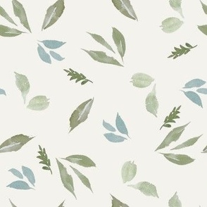 watercolor leaves in blue and green on cream /  7 inch / gender neutral leafy botanical