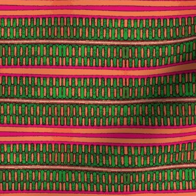 Cactus Junction - Abstract stripes and shapes in green, orange and pink