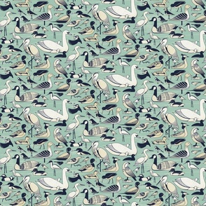 Water Birds - Green Silk - s