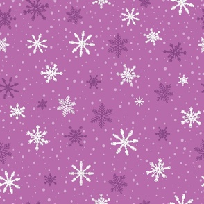 Large - White and Purple Winter Snowflakes on Mauve in snow