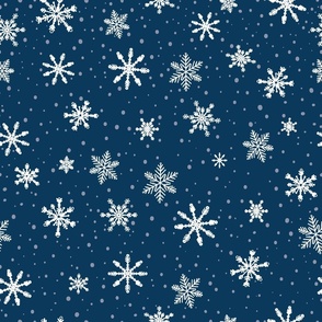 Large - White Winter Snowflakes on Navy Blue in snow