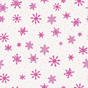 Large - Magenta Pink Winter Snowflakes in snow on Ivory background