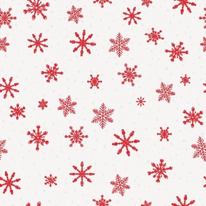 Large - Crimson Red Winter Snowflakes on Ivory in snow
