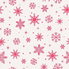 Large - Pink Winter Snowflakes on Ivory with Pink Texture 