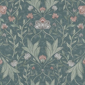 William Morris victorian damask florals - moody dark green_18"