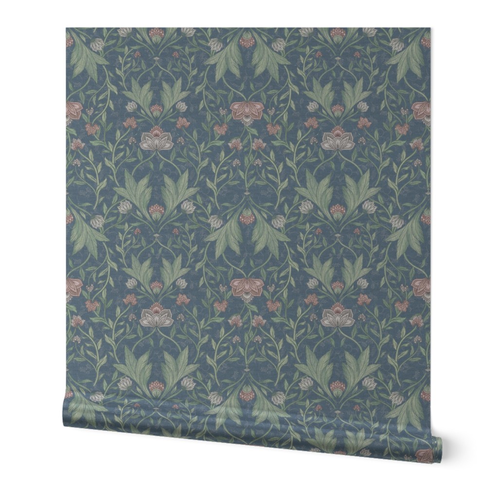 Morris victorian damask foliage_teal navy 18"