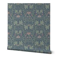 Morris victorian damask foliage_teal navy 18"