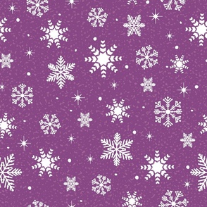 Large - White Winter Snowflakes on Plum Purple with Pink Texture