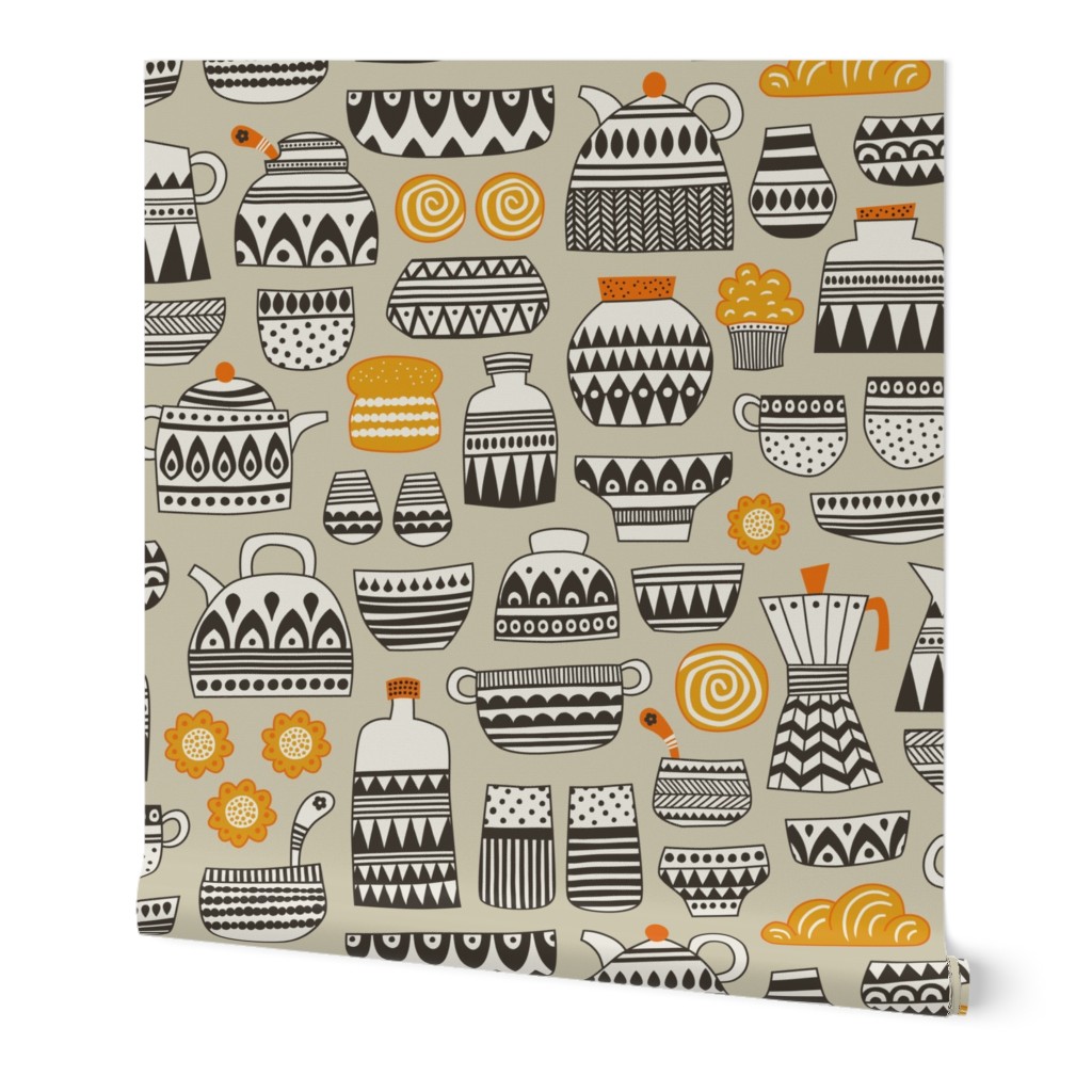 coffee break - fika - neutral / mustard / orange (large scale)