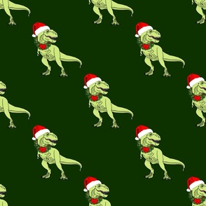 T-Rex Santa pattern on a green background