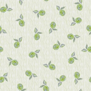 Tiny romantic roses in green and grey on an animalish background